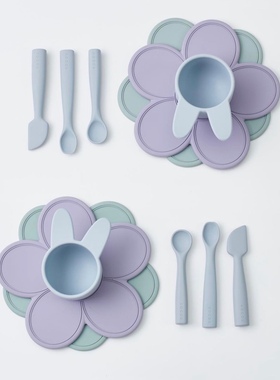 Rocou 韩国高端铂金硅胶花朵宝宝婴儿辅食餐垫多功能零食托盘防摔