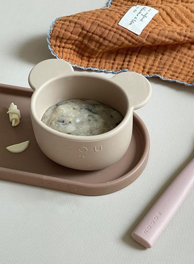 Rocou 韩国高端铂金硅胶宝宝婴儿辅食碗勺套装儿童餐盘防摔餐具