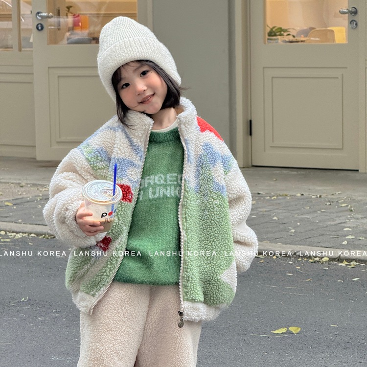 【Gou】懒鼠韩国童装25冬男女童拼色晕染撞色羊羔绒厚实棉服