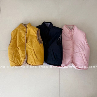 【Jeje】懒鼠韩国童装25冬款男童女童两面可穿厚实羊羔毛拉链马甲