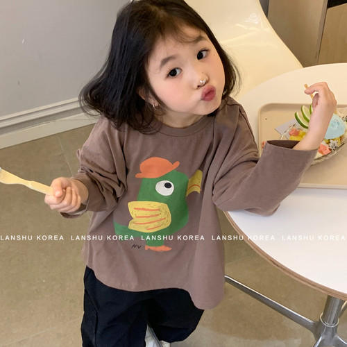 现货【Navi】懒鼠韩国童装26春款中大童趣味撞色软绵印花长袖T恤