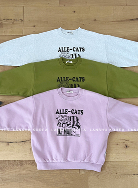 【Grue】懒鼠韩国童装25冬款中大童撞色趣味图案加绒圆领卫衣