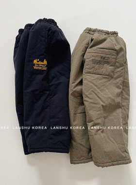 【Gou】懒鼠韩国童装25冬款男童女童刺绣设计复古亲子加绒裤