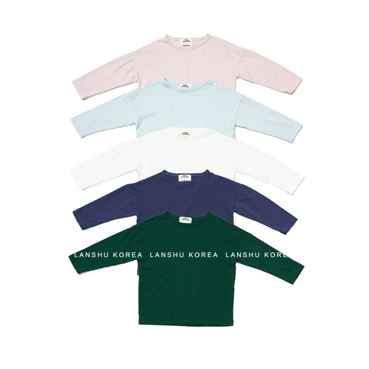 现货【Jeje】懒鼠韩国童装26春款男童女童基础纯色圆领长袖T恤