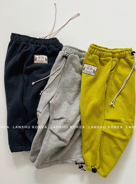 【Gou】懒鼠韩国童装25冬男童女童纯色酷帅感两穿亲子加绒休闲裤