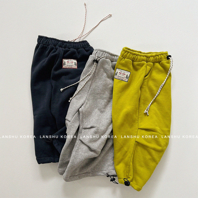 【Gou】懒鼠韩国童装25冬男童女童纯色酷帅感两穿亲子加绒休闲裤