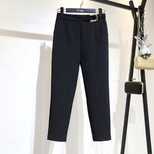 Костюм, осенние модные черные штаны, высокая талия, свободный прямой крой