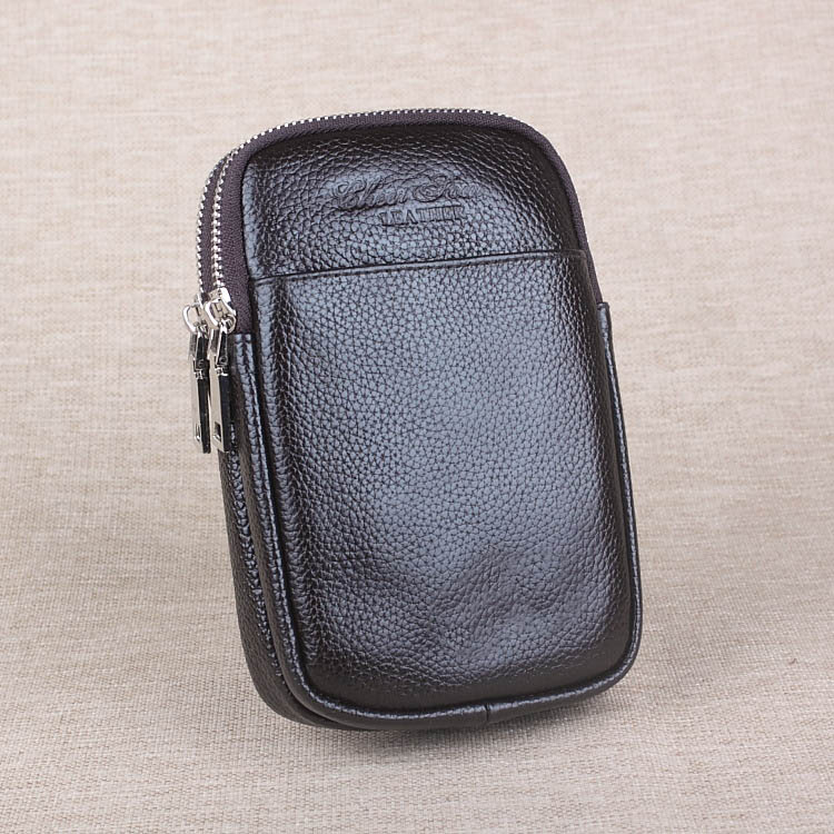 新款腰包真皮男士穿皮带5/6寸手机包 纯牛皮休闲超薄小包工地挂包