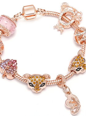 新款欧美风玫瑰系列公主皇冠吊坠女士手链自由组合DIY串珠首饰