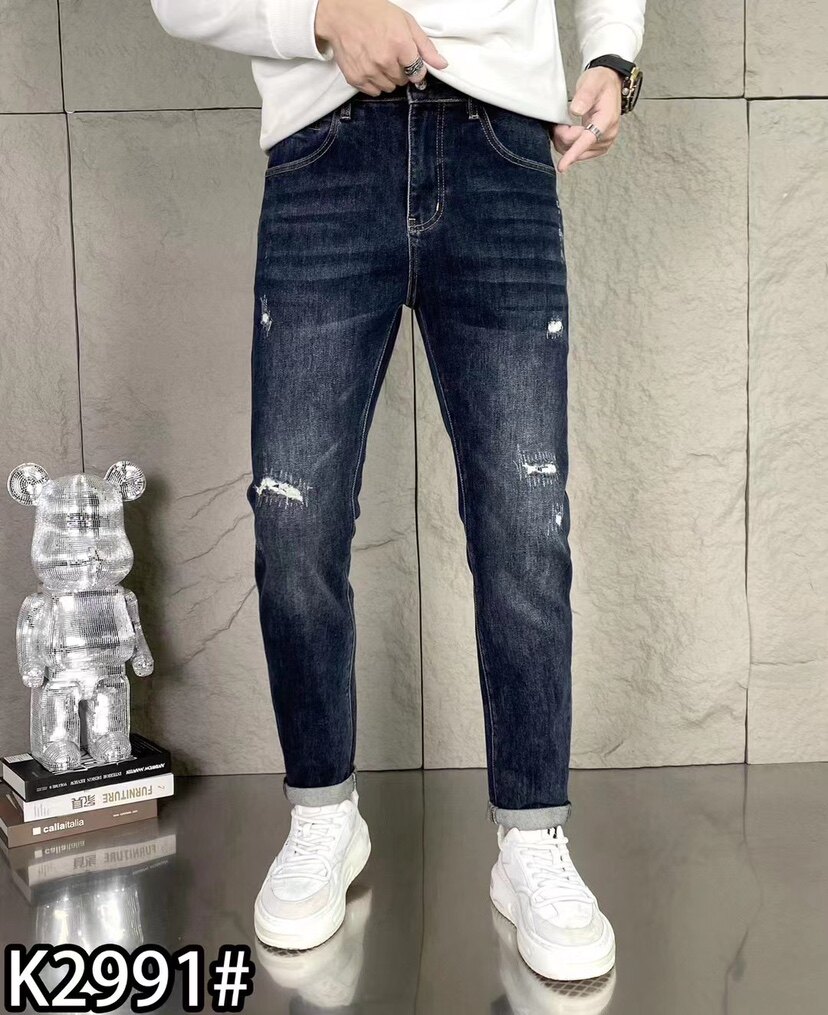牛仔裤男2023新款秋季修身小直筒破洞水洗韩版潮流简约长裤子老兄