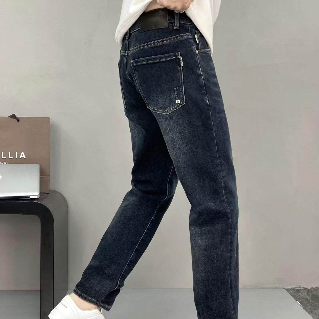 动力牛高端牛仔裤2024新款男冬宽松直筒男裤弹力休闲加绒加厚长裤