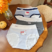 探路猫 纯棉 包臀亲肤三角裤 英伦复古风格 子拼接撞色少女中腰内裤