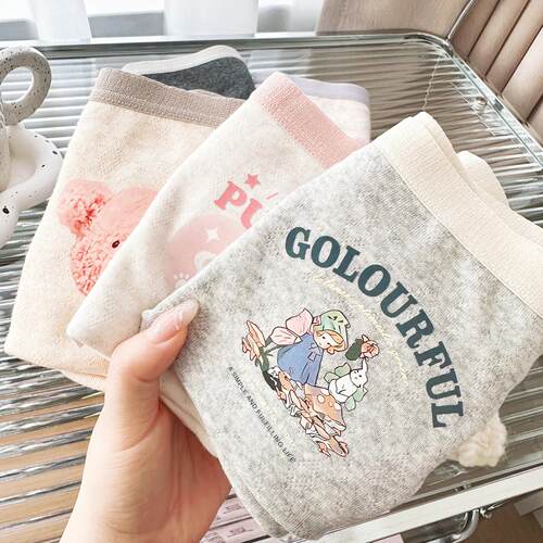 探路猫2025新款时尚可爱图案女士纯棉高腰内裤舒适棉裆抗菌三角裤