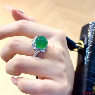 绿色鸽子蛋戒指冰种玉髓指环宝石戒指情侣款新中式送礼物