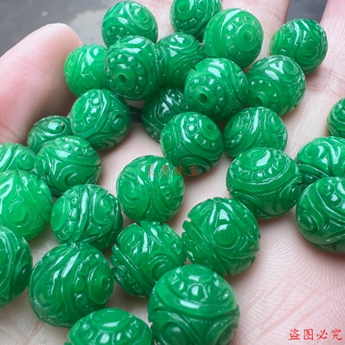 翡翠干青雕刻回纹珠配珠隔珠锁骨链吊坠手链项链精品简约大回纹