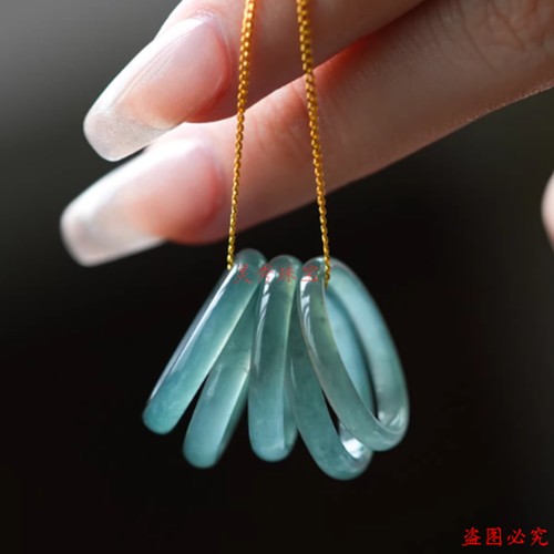 高冰种蓝水翡翠素圈戒指女高级感和田玉尾戒新中式玉石指环