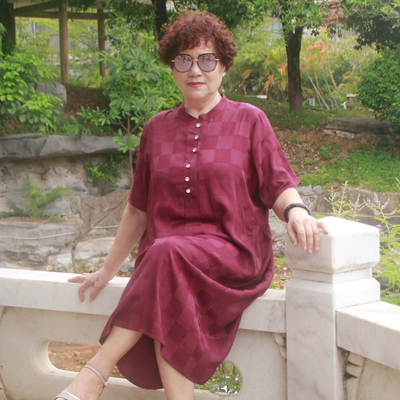 阔太真丝棉夏季胖妈妈宽松连衣裙