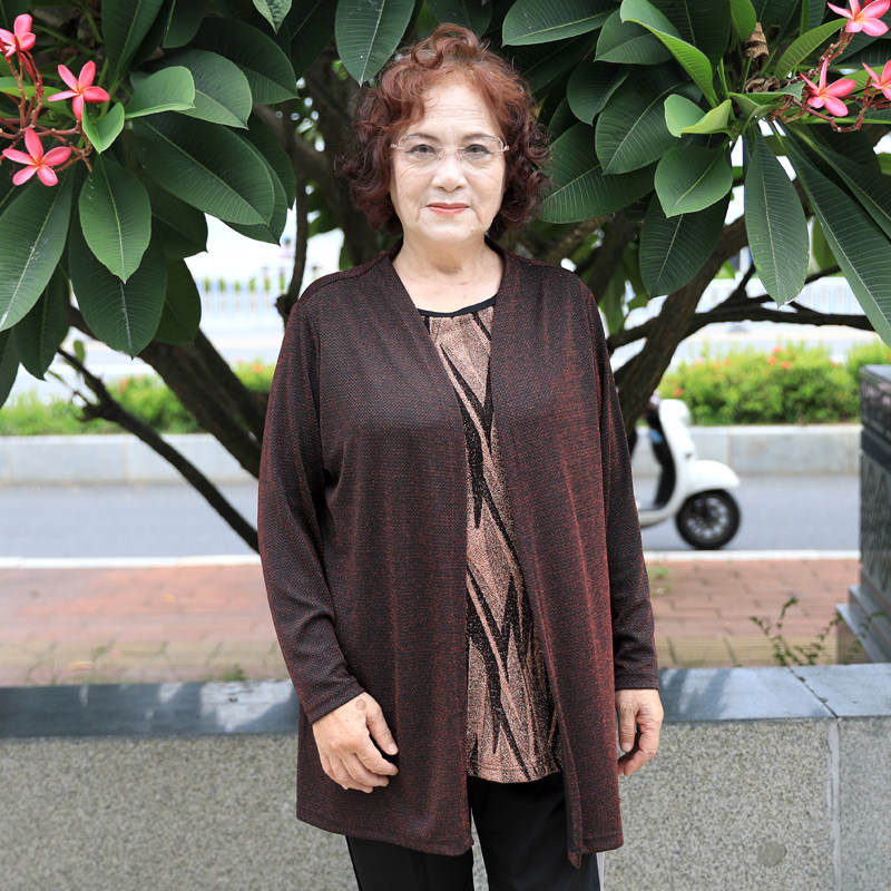 加肥大码胖妈妈装宽松假两件开衫