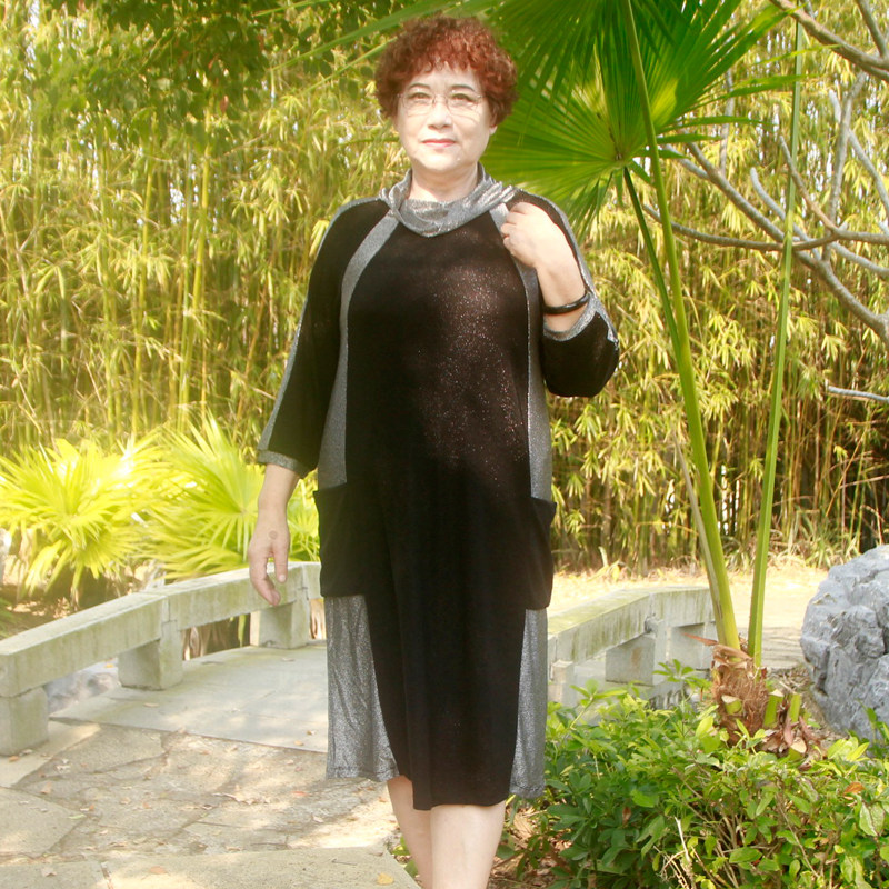 柔软弹力丝连衣裙特大码胖妈妈装