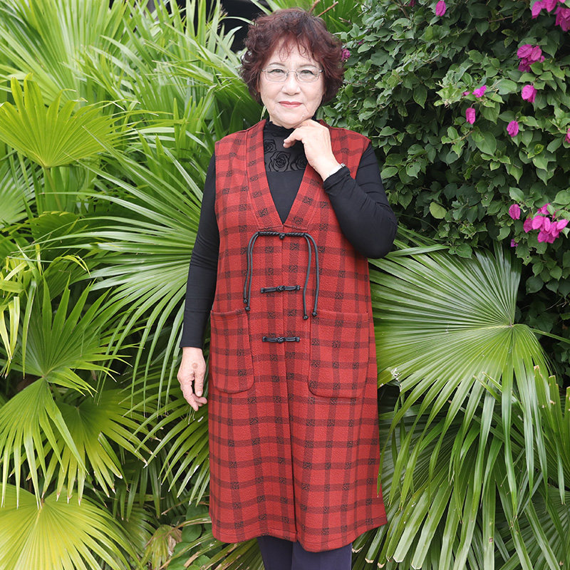 珍缘格纹马甲中老年新中式盘扣中长款背心妈妈装洋气显瘦大码外套,女装/女士精品,常规大码外套,淘宝优惠券,粉丝福利购,淘宝优惠卷