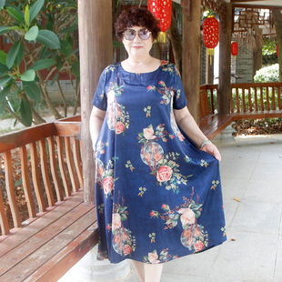 胖妈妈夏真丝香云纱连衣裙加肥大码中老年中长款过膝时尚裙子