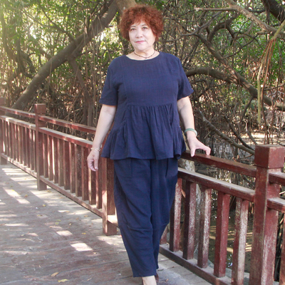 棉麻套装宽松遮肚夏大码妈妈短袖