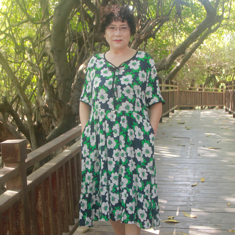 天丝棉大摆宽松妈妈款短袖连衣裙