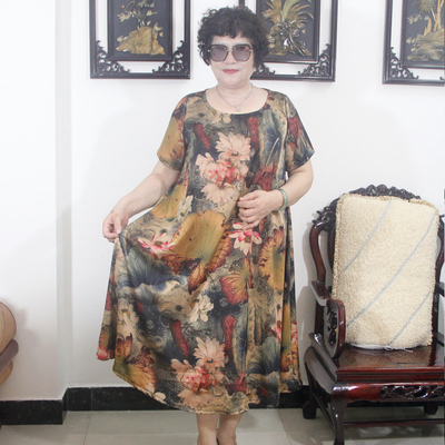 肥大香云纱过膝洋气裙子胖妈妈装