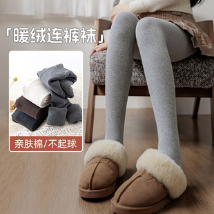 加绒加厚细竖条纹打底裤女秋冬新款灰色踩脚保暖裤高腰显瘦连裤袜