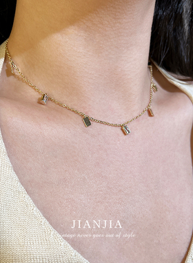 法式流苏感水晶锆石项链