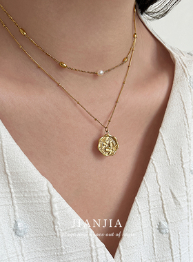 钛钢镀18K和风桃花印记火漆项链