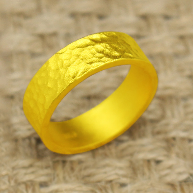 古法实心锤纹戒指和源足金999