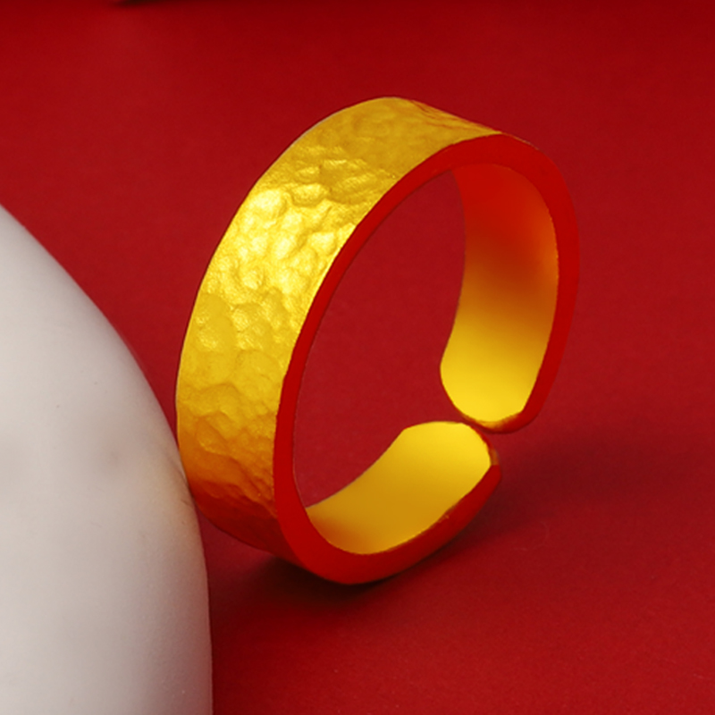 古法实心锤纹戒指和源足金999