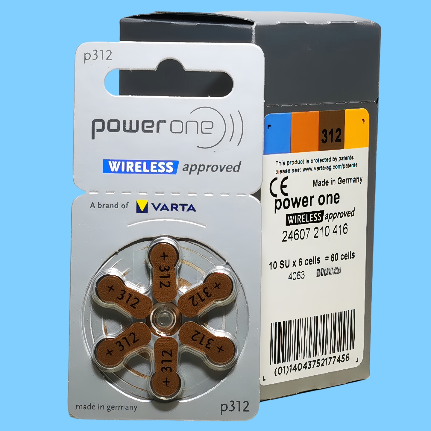 60粒助听器电池p312德国原装进口powerone峰力瑞声达耳机电子PR41