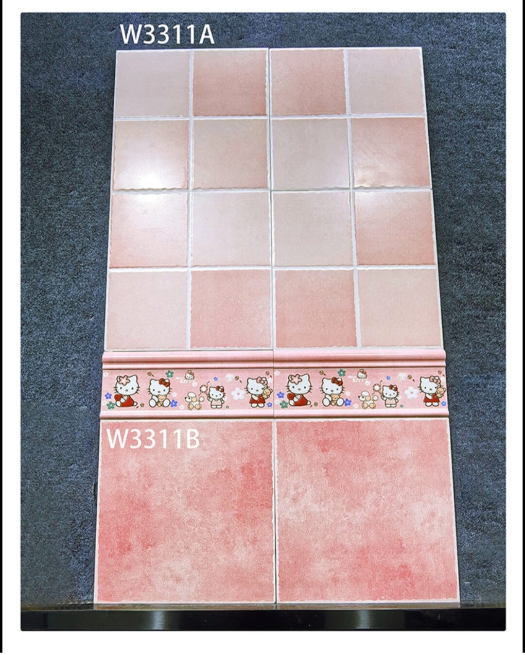 300*300粉色厨房卫生间阳台hello kitty猫女儿童孩仿复古瓷砖