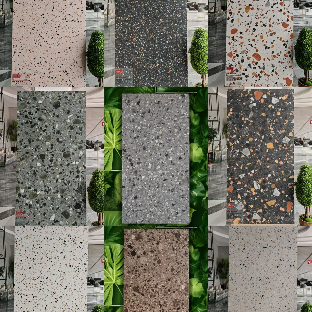 600*1200黑深绿粉灰大颗粒水磨石