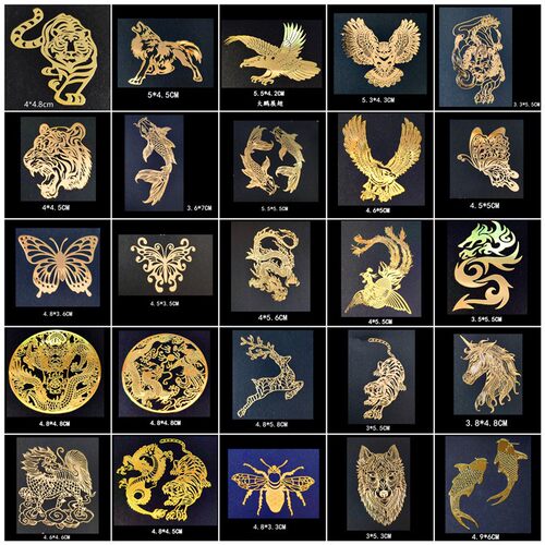 中国风图案龙虎麒麟貔貅金属贴纸