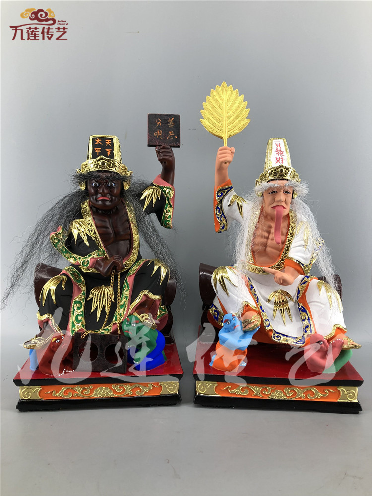 木雕大二爷伯木雕神像黑白无常阴间神明香樟木漆线雕九莲木雕摆件