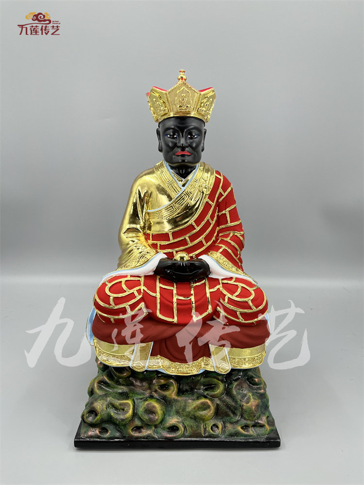 木雕清水祖师人物神像香樟木手工漆线雕九莲木雕方形底座供奉摆件