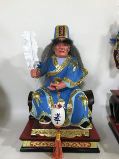 木雕神像孝子爷三伯公香樟木手工漆线雕40cm九莲木雕供奉精品摆件