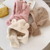 儿童刺绣围巾纯棉男女童奥利绒围巾宝宝可爱卡通超萌毛绒保暖围脖