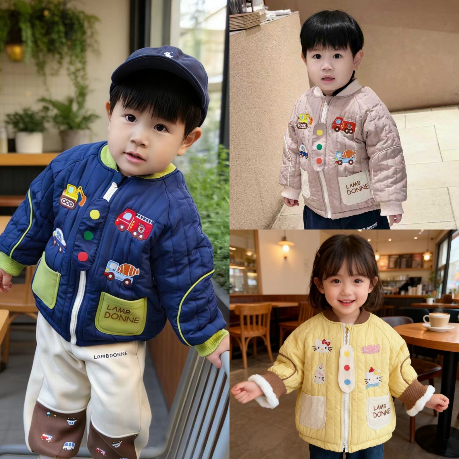 儿童棉服卡通刺绣夹棉加绒外套
