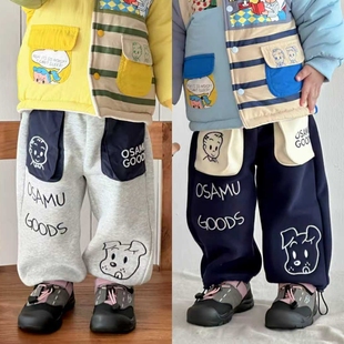 儿童裤子秋冬款男童长裤子宝宝运动裤原田治童装可爱卡通女童卫裤