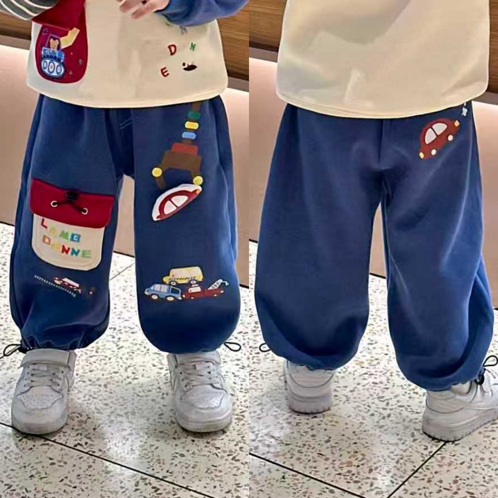 儿童裤子秋款男童长裤男女童抽绳裤子卡通口袋刺绣宝宝裤子童装