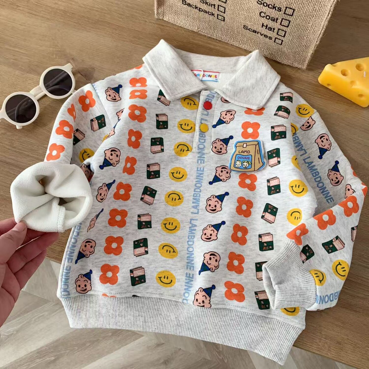 儿童加绒Polo领卫衣日系原田童装