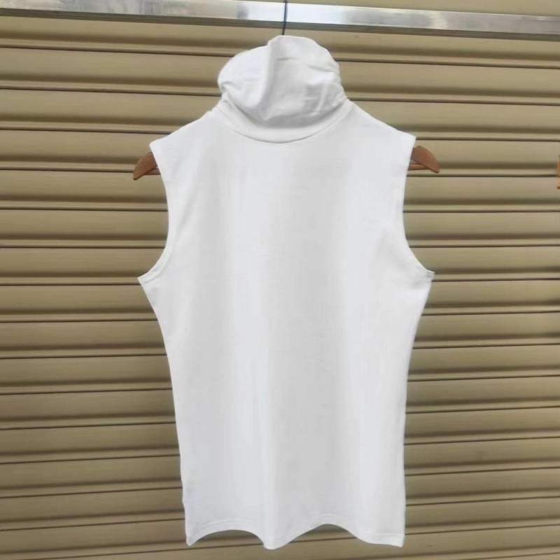 女士白色无袖高领背心夏季外穿纯棉紧身内搭健身跑步打底上衣