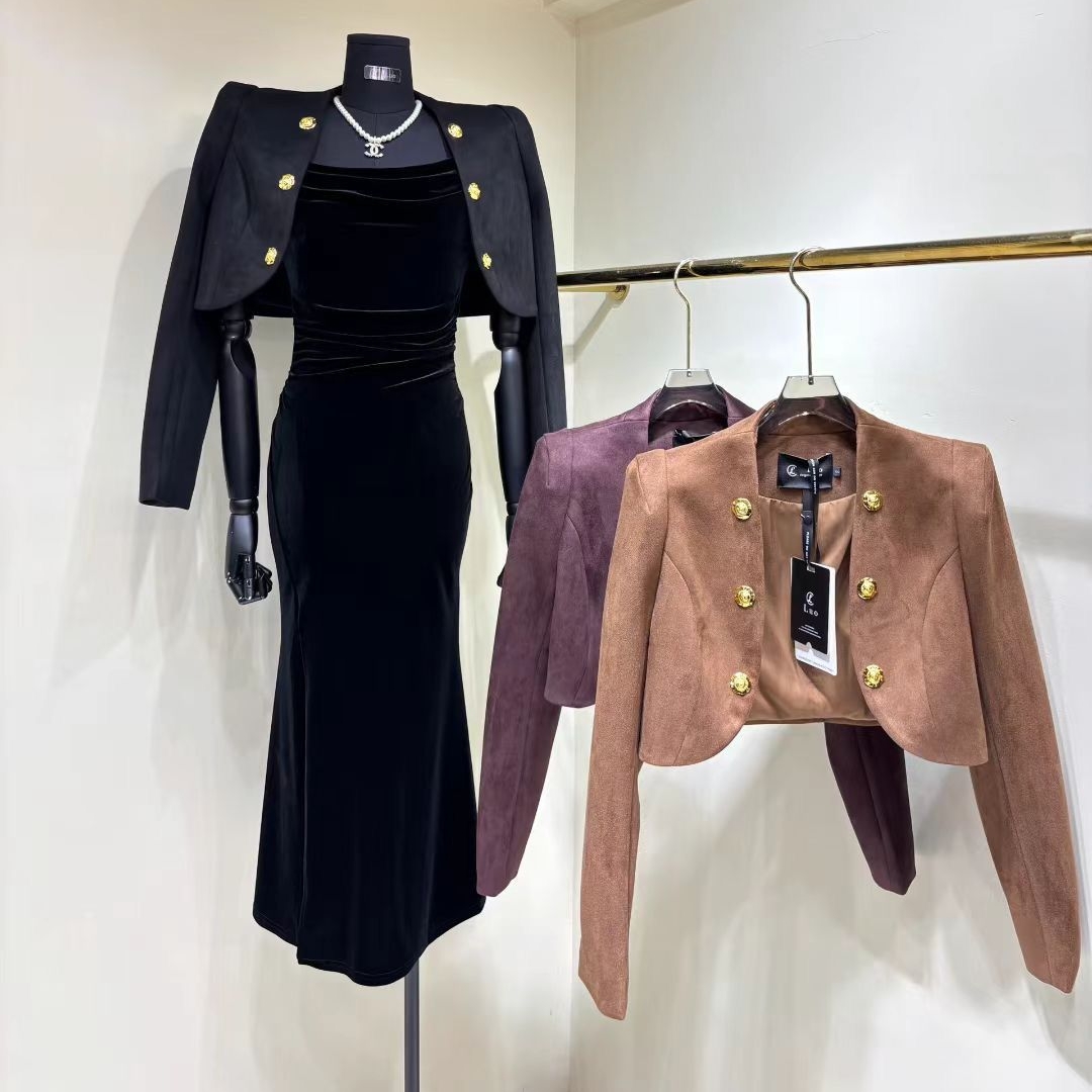 小香风短款麂皮显瘦外套上衣女