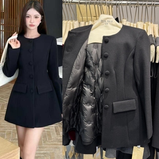 灰色羊毛呢子加绒大衣 毛呢外套裙女2025冬季 DUODUO法式 沙漏腰西装