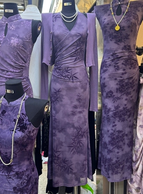 Luo港风网纱提花吊带连衣裙女2026新中式系带露背性感长裙逛街裙