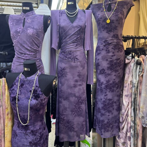 港风新中式露背吊带连衣裙礼服裙
